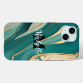 キュートモノグラムアクア金ゴールドフルードアートマーブルエステティック Case-Mate iPhoneケース (裏面 (横))