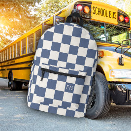 キュートモノグラムイニシャル&ブルーチェッカーボード プリントバックパック