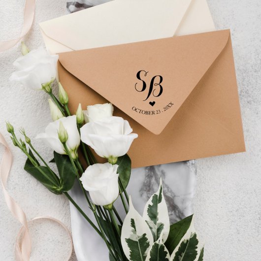 キュートモノグラムハート結婚&ズ日付 セルフインキングスタンプ