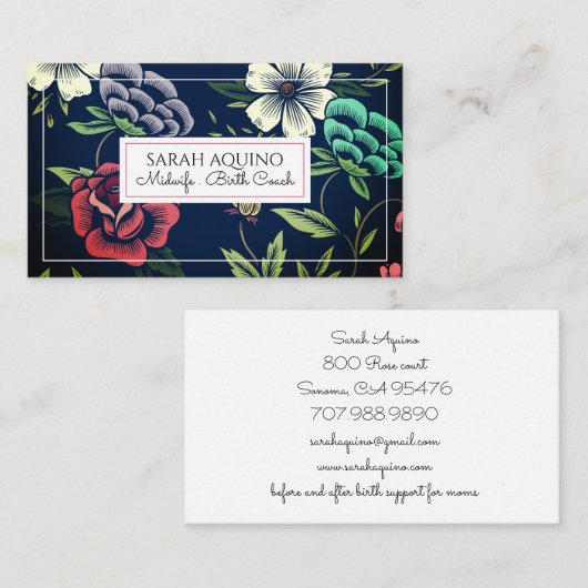 キュートモノグラムフローラドゥラ助産師誕生コーチ 名刺 (正面/裏面)