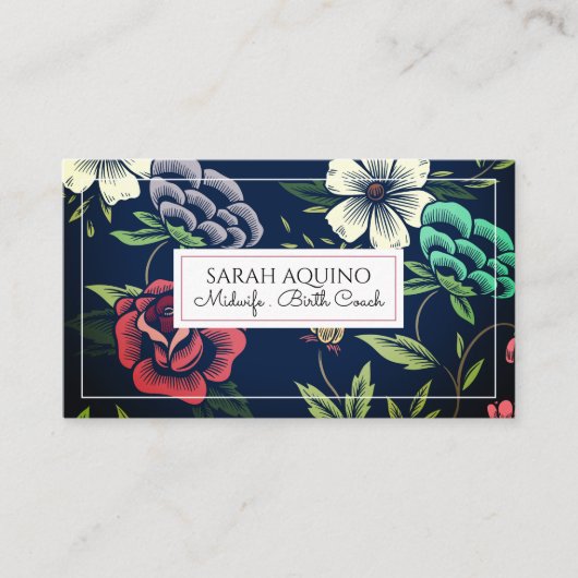 キュートモノグラムフローラドゥラ助産師誕生コーチ 名刺 (正面)
