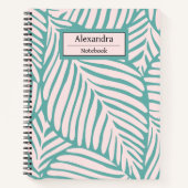 キュートモノグラム熱帯リーフlグリーンとピンク ノートブック (正面)