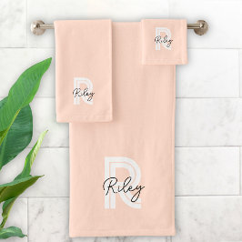 キュートモノグラム赤面ピンクモダンレトロトレンディー バスタオルセット