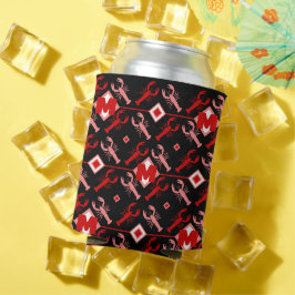 キュートモノグラム&ロブスターシーズン航海のオンブラック 缶クーラー