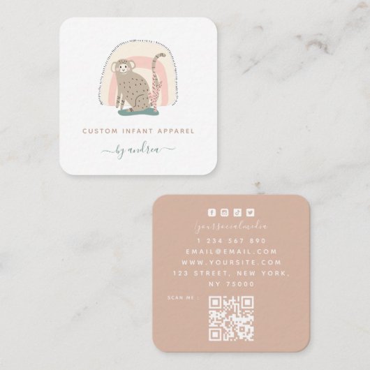 キュートモンキーおもしろいレインボーベビーブティお洒落ック スクエア名刺 (正面/裏面)