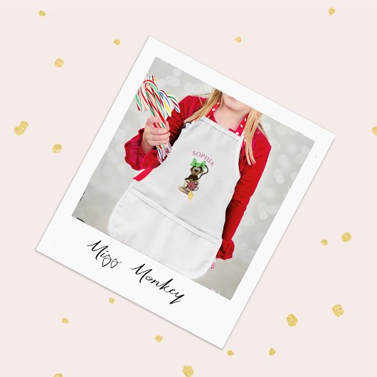 キュートモンキーグリーンボウ子供部屋 子供用エプロン