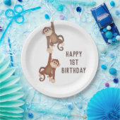 キュートモンキーズ誕生日オンホワイト ペーパープレート (パーティー)