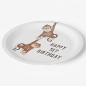 キュートモンキーズ誕生日オンホワイト ペーパープレート (アングル)