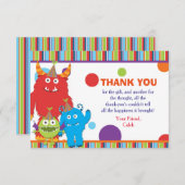 キュートモンスターズバースデーパーティーサンキューカード招待状 サンキューカード (正面/裏面)