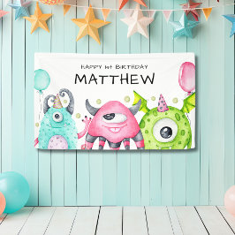 キュートモンスターズ少年ハッピーバースデーバナー 横断幕