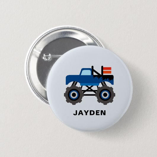 キュートモンスタートラック名前をカスタムするパーソナライズされたボーイズ 缶バッジ (正面&裏面)