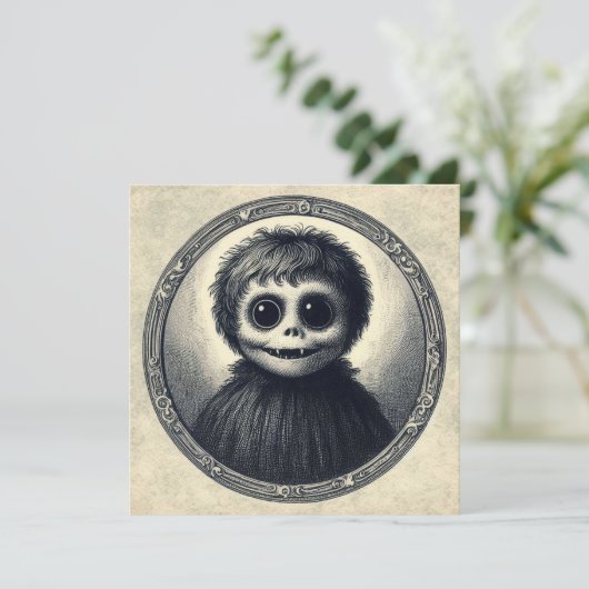 キュートモンスターホラー不気味アンティークイラストレーション カード (スタンド正面)