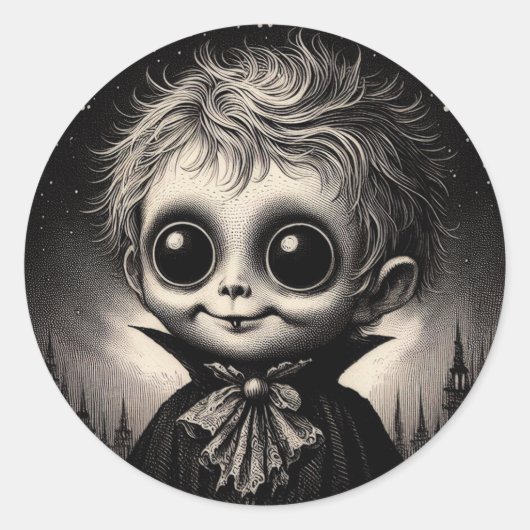 キュートモンスターホラー不気味アンティークイラストレーション ラウンドシール (正面)