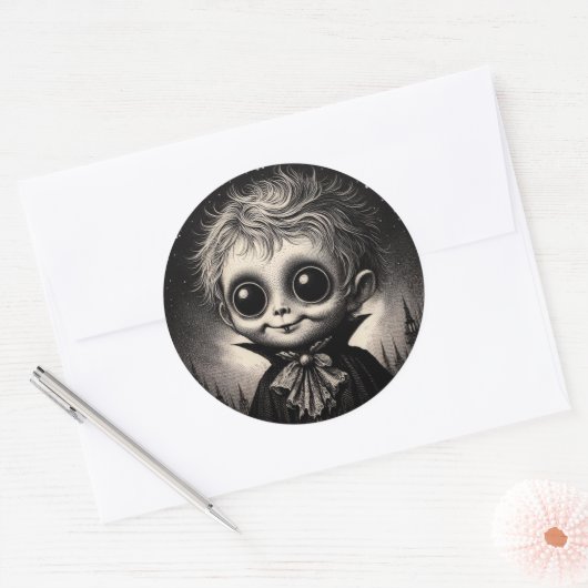 キュートモンスターホラー不気味アンティークイラストレーション ラウンドシール (封筒)