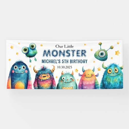 キュートモンスターマッシュのウィムシカルな子供の誕生日パーティー 横断幕 (横)
