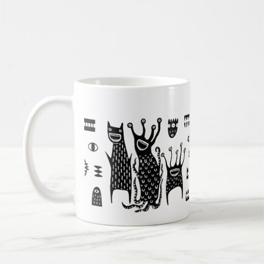 キュートモンスター コーヒーマグ - かわいい おもしろい セラミック カップ (左)