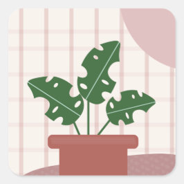 キュートモンステラプラントフレームボヘミアンデザイン スクエアシール