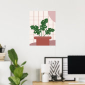 キュートモンステラプラントフレームボヘミアンデザイン ポスター (ホームオフィス)