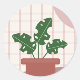 キュートモンステラプラントフレームボヘミアンデザイン ラウンドシール