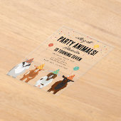 キュートヤグファームパーティー動物ヤギ誕生日テーマ アクリル招待状 (レイダウン)