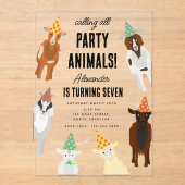 キュートヤグファームパーティー動物ヤギ誕生日テーマ アクリル招待状 (正面)