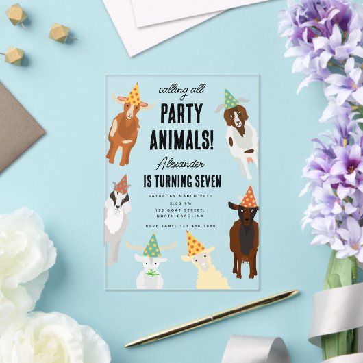 キュートヤグファームパーティー動物ヤギ誕生日テーマ アクリル招待状 (インサイチュ (ウェディング))
