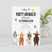 キュートヤグファームパーティー動物ヤギ誕生日テーマ 招待状 (スタンド正面)