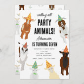 キュートヤグファームパーティー動物ヤギ誕生日テーマ 招待状 (正面/裏面)