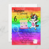 キュートユニコーンウォーターカラーレインボー誕生日 インビテーションポストカード (正面/裏面)
