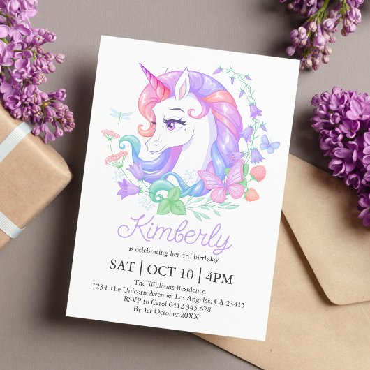 キュートユニコーンオールエイジズ子供の誕生日 招待状
