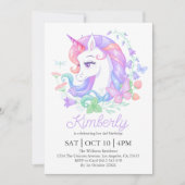 キュートユニコーンオールエイジズ子供の誕生日 招待状 (正面)