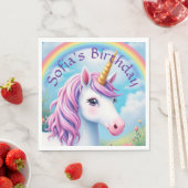 キュートユニコーンガールレインボー誕生日 カラフル スタンダードランチョンナプキン (インサイチュ)
