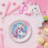 キュートユニコーンガールレインボー誕生日 カラフル ペーパープレート (パーティー)
