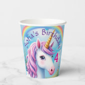 キュートユニコーンガールレインボー誕生日 カラフル 紙コップ (裏面)