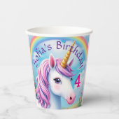 キュートユニコーンガールレインボー誕生日 カラフル 紙コップ (正面)