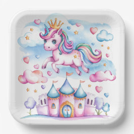 キュートユニコーンキャッスルマジカルランドガール誕生日 ペーパープレート