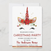 キュートユニコーンクリスマスホリデーディナーパーティー 招待状 (正面)