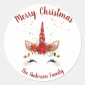 キュートユニコーンクリスマスホリデー封筒用シール ラウンドシール (正面)