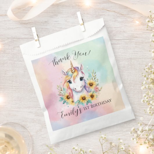 キュートユニコーンサンフラワー誕生日 フェイバーバッグ (クリップ留めされた状態)