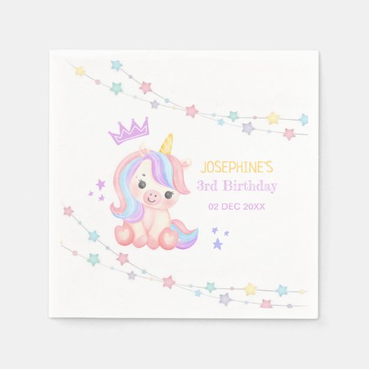 キュートユニコーンスターズバナーファンタジー誕生日 スタンダードカクテルナプキン (正面)