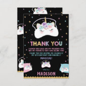 キュートユニコーンスリープマスクスランバースリープバーパーティー サンキューカード (正面/裏面)