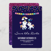 キュートユニコーンズマジカルレインボー&スターズ誕生日 セーブザデート (正面/裏面)