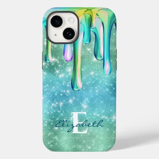 キュートユニコーンターコイズグリッタードリップフェイクグリッター Case-Mate iPhoneケース (裏面)