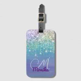 キュートユニコーンターコイズパープルグリッターフェイクグリッター ラゲッジタグ