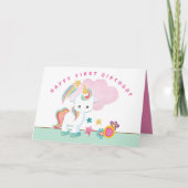 キュートユニコーンハッピーファースト誕生日 カード (正面)
