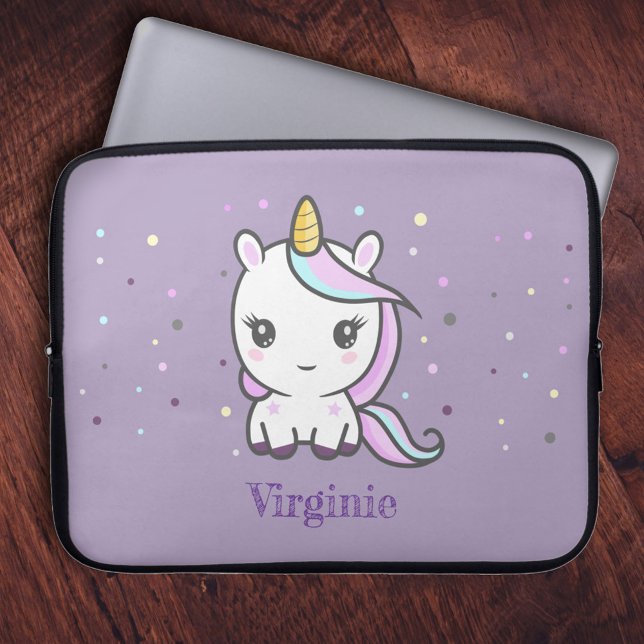 キュートユニコーンパープルラップトップスリーブ ラップトップスリーブ (Cute Unicorn Purple Laptop Sleeve)