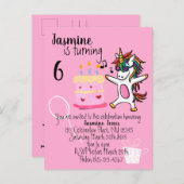 キュートユニコーンピンク誕生日 インビテーションポストカード (正面/裏面)