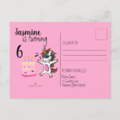 キュートユニコーンピンク誕生日 インビテーションポストカード (裏面)