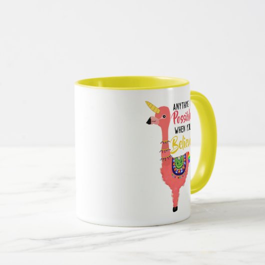 キュートユニコーンフラミンゴラマ感動的引用文 マグカップ (正面右)