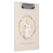 キュートユニコーンフローラリース赤面ピンク名前をカスタムする クリップボード (右)